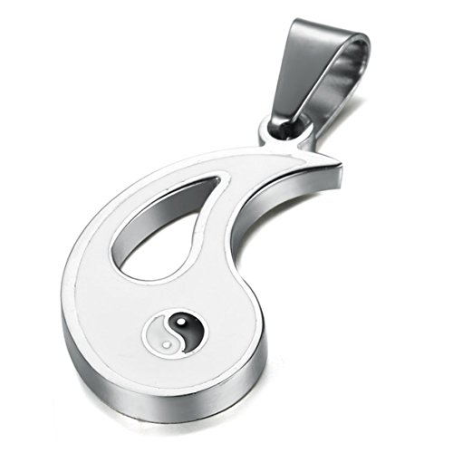 FIBO STEEL 2pcs Stainless Steel Yin Yang Pendant Necklace for Men Women Puzzle Couples Necklace,22 inches3