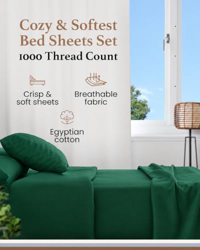 Image of 100% Egyptian Cotton Twin XL Sheets, 4 Pc, Emerald Green Sheets Twin XL