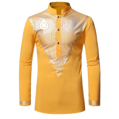 Chemise africaine homme à manches longues WOLONG et motif doré