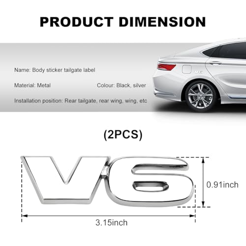 Image of 2 PCS V6 Metal Emblem, 3D V6 Nameplate Logo Badge Sticker Car Bumper Decal, Self-Adhesive Metal Emblem Sticker Exterior Decor for Vehicle Trunk Tailgate Side Fender (Silver)