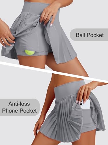 Image of Ibeauti Womens Mini Flowy Skort High Waisted Pleated Tennis Golf Skirts Mesh Ruffler Athletic Skirt with Shorts Pockets