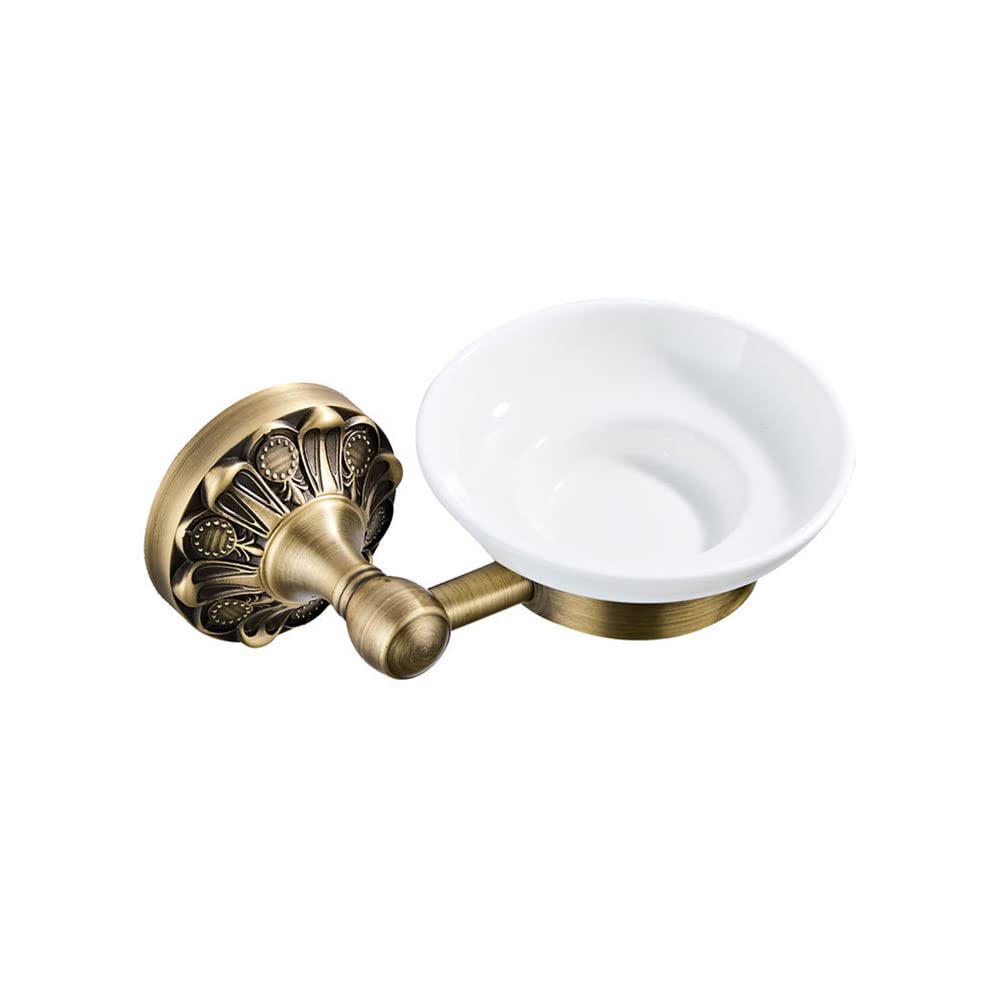 Soap bar holder Bathroom Soap Dishes, Soap Dish Holder for Bathroom, Antique Engraving Brass Soap Holder with Ceramic Dish, Soap Holder Saver Tray Wall Mounted Sponge Holder