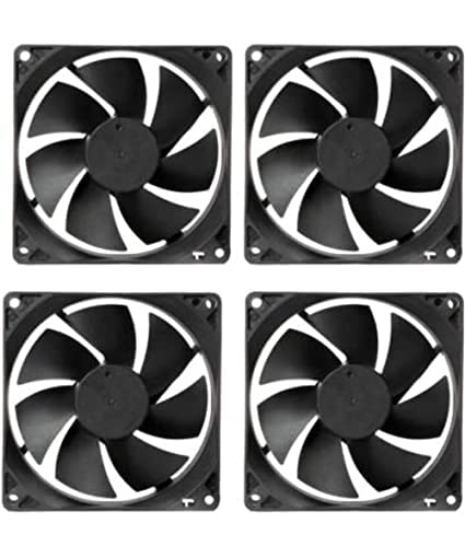S P PACK OF 4 DC 12V Cooling Fan for PC Case 80X80X25MM Cabinet Fan 3.5-Inch Square Cooler (Black)