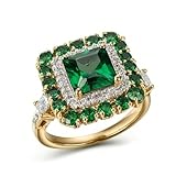 Tolldek Alianzas de boda de oro blanco de 9 K/14 K/18 K, clásicas alianzas de boda con laboratorio creado en esmeralda verde corte princesa oro real oro blanco Au 375/585/750 anillo de solicitud con