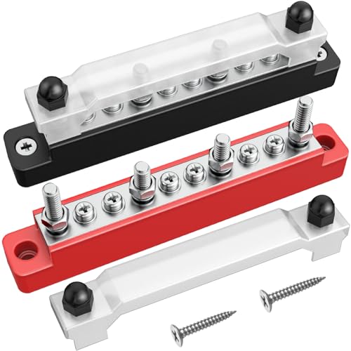 Gorffy 2 Stück Sammelschienen Verteilerblock 12V, 150A DC Sammelschiene mit Abdeckung, 6 x M4 & 4 x M6 Klemmenbolzen Busbar Distribution Block, Stromverteiler 12V für Auto, Boot