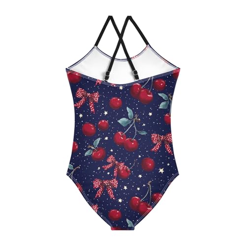 Girls Swimsuit Polka Dot Bow Cherry Pattern One Piece Swimwear2