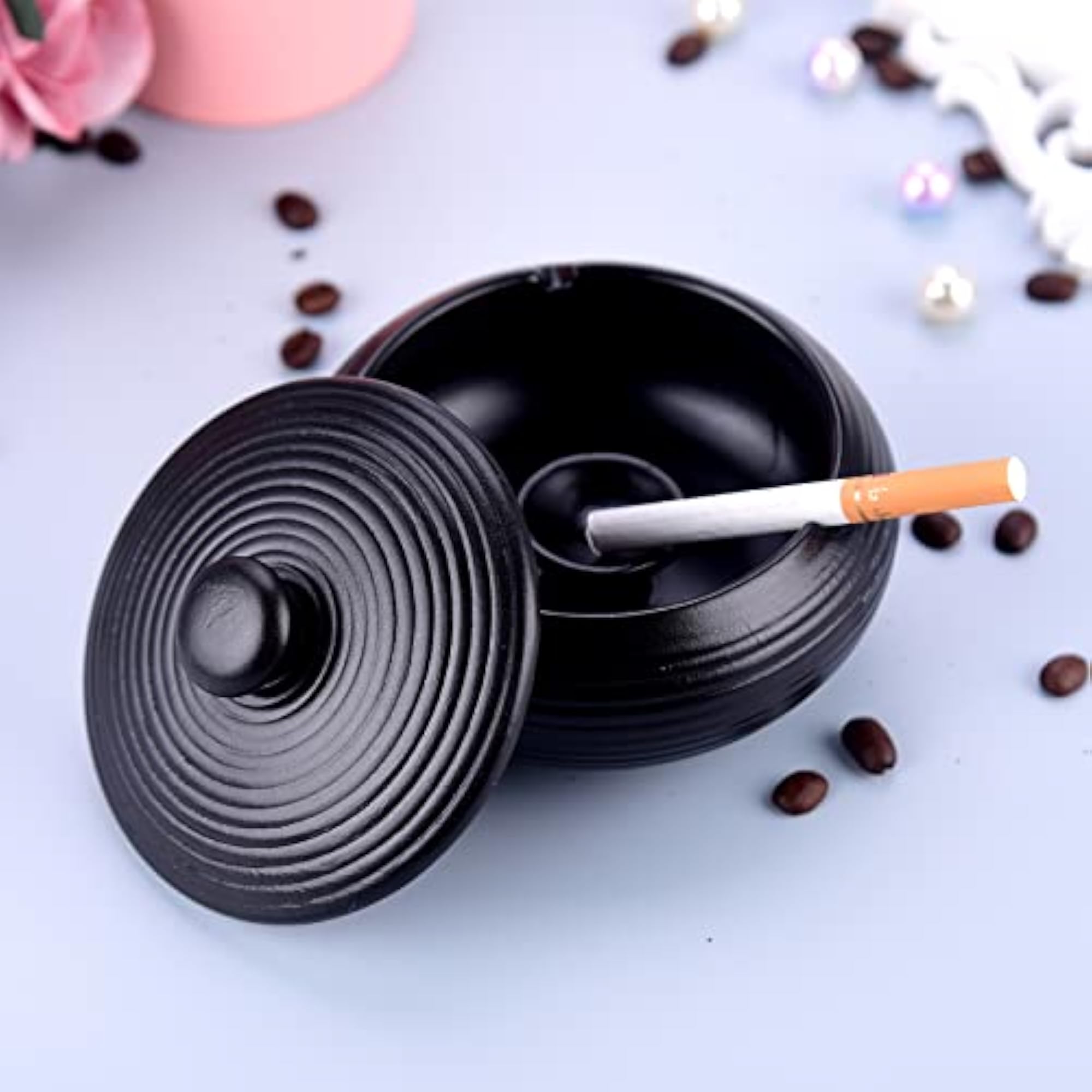 Ceramic Ashtrays with Lid, Windproof Design for Smokers