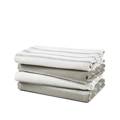 LANE LINEN Kitchen Towels Set - Pack of 4 Cotton Dish Towels for Drying Dishes, 18”x 28”, Absorbent Tea Towels, Quick Drying Kitchen Towel Set - Grey