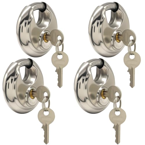 OSVJE 4 Pack Keyed Alike Disc Padlock, Stainless Steel Heavy Duty Locks Waterproof Outdoors Lock,