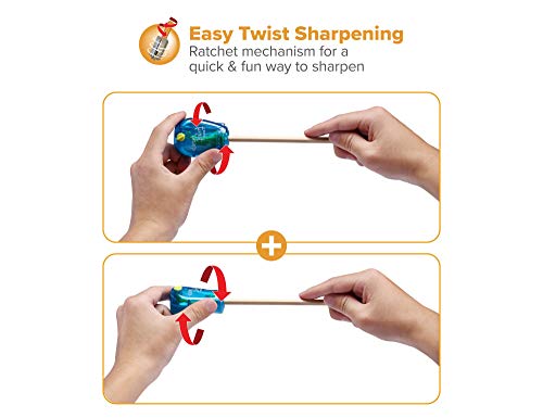 Image of Bostitch Office Pencil Sharpener, Manual, Twist-n-Sharp with Shavings Tray, Kids, Boys, Girls, Colored Pencils, 3-Pack, Lime Green, Blue and Red
