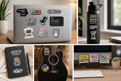 Image of Funny Tech Coding Stickers Pack | Premium Waterproof Vinyl Laptop Stickers | Programmer, Developer, Hacker & Geek Decals | Scratch Resistant for Laptop, MacBook, Water Bottle, Phone, Journal
