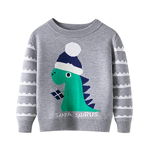 RNTOP Boys Girls Christmas Sweater Clothes Toddler Baby Knitted Sweatshirts Long Sleeve Crewneck (Grey, 5-6 Years)