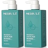 Medix 5.5 Glycolic Acid + Lactic Acid Exfoliating Body Wash Gel | KP Bump Eraser | AHA Exfoliant Skin Care Body Cleanser | Keratosis Pilaris & Acne | Anti Aging AHA Foaming Body & Face Wash, 2-Pack