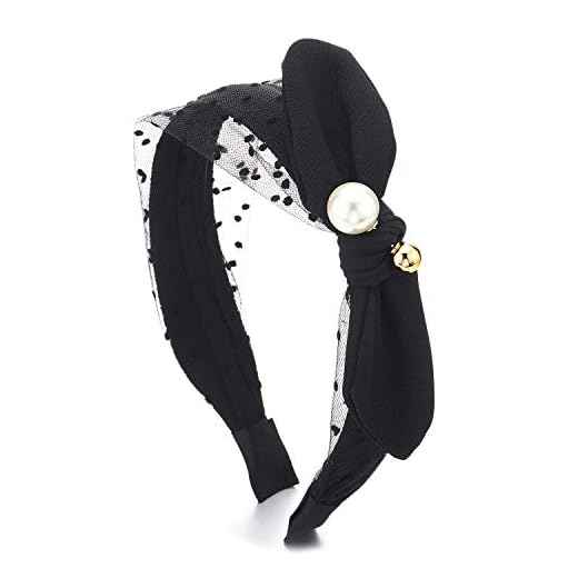 COOLSTEELANDBEYOND Hipster Boho élégante Negro Lazo Perla Cabello Aro Diadema Bandas Bandana Cabeza Cabello Corona con Puntos Encaje