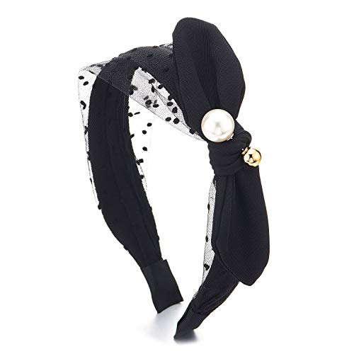 COOLSTEELANDBEYOND Hipster Boho élégante Negro Lazo Perla Cabello Aro Diadema Bandas Bandana...