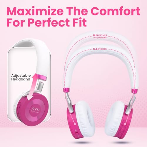 Puro Sound Labs JuniorJam Plus Volume-Limiting Wireless Bluetooth Headphones for Kids, Secure Audio with Adjustable On-Ear Design, 22-Hour Battery Life, Ideal for Tablets, Smartphones & PCs - Pink by Puro Sound Labs - Image 8