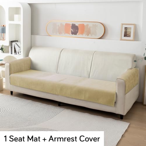 Image of HOKIPO Premium Chenille Sofa Cover Mat with 2 Armrest Cover, 3 Seater - Beige