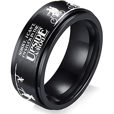 AntDear Stranger Spinner Rings for Boys Men 80s Memories Jewelry for kids Teens Black Stainless Steel ST Fidget Rings for Anxiety (Upside Down World, 8) Cover