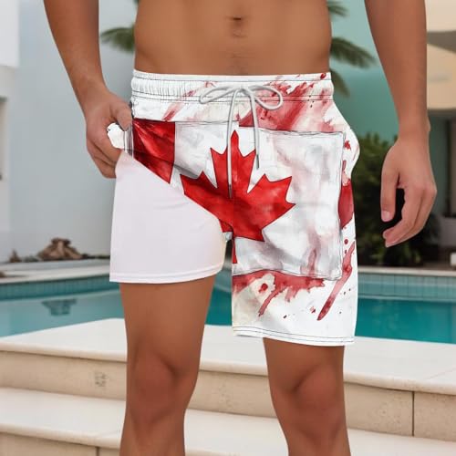 Mens Maple Leaf Shorts with Compression Lining Canadian Patriotic Maple Leaves Beach Boardshorts Classic Fit2