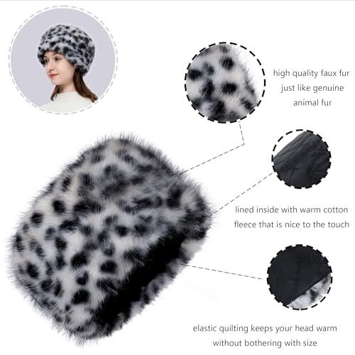 Image of LA CARRIE Women's Faux Fur Hat for Winter with Stretch Cossack Russian Style White Warm Cap