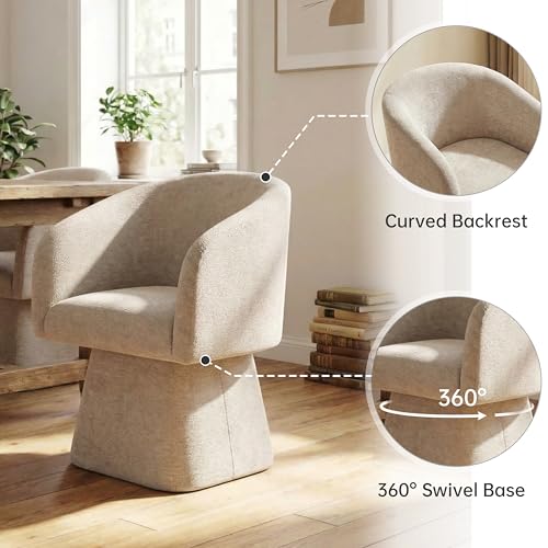 Image of VKNOW Upholstered Swivel Dining Chairs Set of 4 with Barrel Back and Arm | Modern Accent Arm Chair with Thickened Cushion, Soft Chenille Fabric, for Dining Room, Living Room, Vanity, Khaki