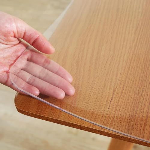 Image of MR.CLEAR Transparent Table Cover | 4 & 6 Seater Waterproof Table Cloth | Office & Home Dining Tables Top PVC Clear Protector | Thick & Water Proof (1mm) (38 x 64 Inch)