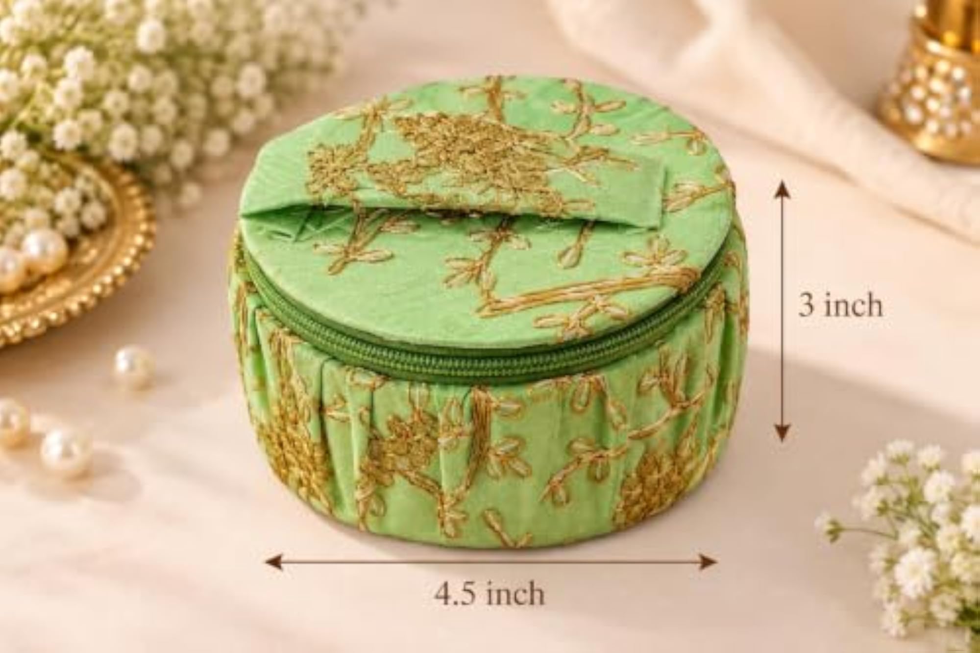 Embroidered Dry Fruit Round Box, Decorative Storage