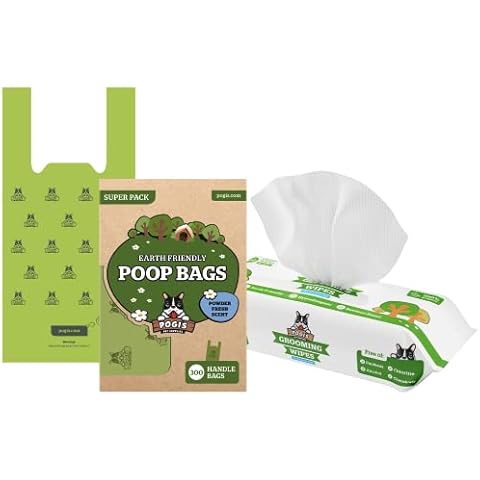 Pogi's 300 Dog Poop Bags w/Handles and 100 Plant-based Green Tea Leaf Scented Grooming Wipes Bundle Cover