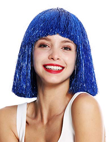 WIG ME UP - VK-42-TN16 quality women's wig sleek fringe shoulder length blue tinsel glitter, Neon blue (TN16), Length: approx. 40 cm