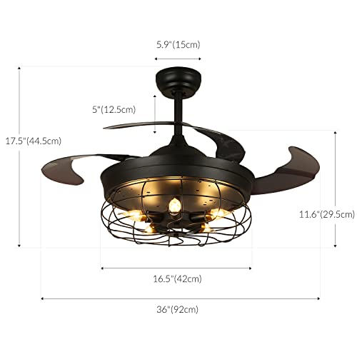 NOXARTE Ceiling Fan with Lights Remote Control Black Chandelier Fan