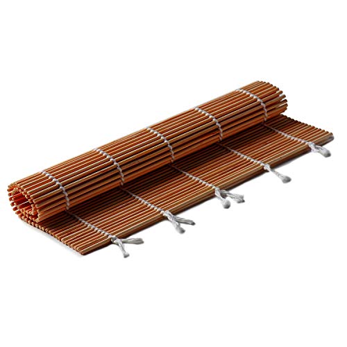 Bamboo Sushi Rolling Mat with 2 Pairs of Chopsticks Natural Bamboo 9.5\"x9.5\" 2 PCS Sushi Making Set Brown…