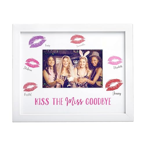 Image of Kate & Milo Bachelorette Signature Frame, Guest Book Alternative for Bachelorette Party, Bride-To-Be Keepsake Photo Frame with Lipstick Signatures, 4x6 Picture Display, White