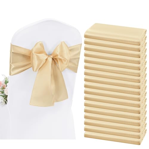 YMHPRIDE 50 Pièces Rubans pour Chaises en Satin Champagne Rubans Décoratifs pour Chaises pour Réception de Mariage, Fête, Hôtel, Maison, Décoration de...