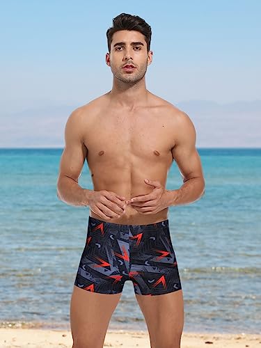 Kgke Mens-Swim-Jammers Athletic-Swimwear Quick-Dry-Shorts Durable-Team-Swimsuits - Drawstring Competition Swimming Upf50+ (Geometric Brown,L) #TOP2
