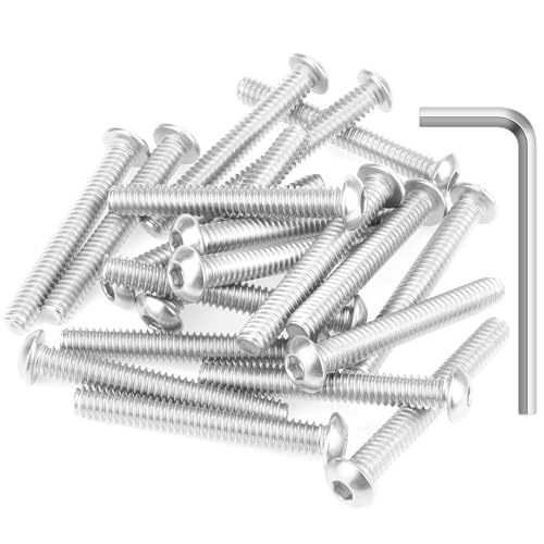 Image of 20 Pieces 1 /4-20 x 1-7 /8 inch Button Head Socket Cap Screws Bolts, HELIFOUNER 304 Stainless Steel (18-8) Screws, Bright Finish, Fully Threaded