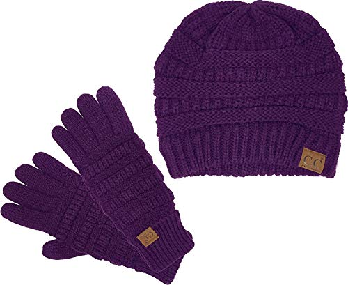 Image of Funky Junque Women's Beanie & Touchscreen Gloves Set - Soft 100% Acrylic Knit Winter Hat and Gloves, Cozy Cold Weather Gift