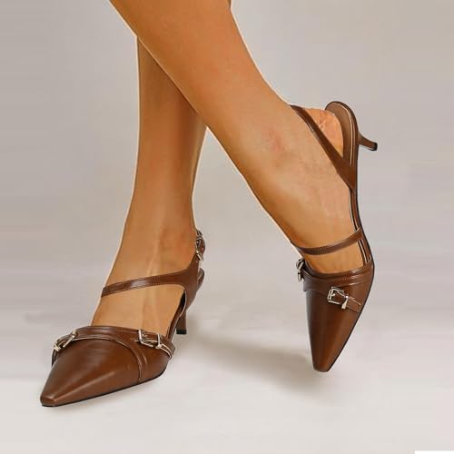 Buckle Slingback Kitten Heel for Women Metal Buckles Strappy Pointed Closed Toe Low Heel Pumps Shoes for Wedding Prom Party Working Office Dress2