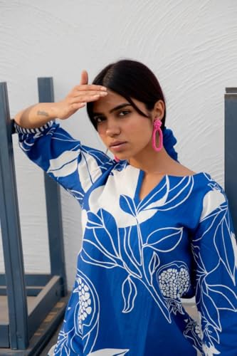 Image of LookMark Women's Floral Printed Cotton Blend 3 /4th Sleeve Knee Length V-Neck Kurta and Palazzo Set for Women AZ-LM-OG-KS2144-Parent