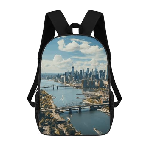 Penthouse View Over New York Manhattan Bookbag - Ultra Lightweight Portable Backpack Work Travel Backpack for Men Women Fits 16 Inch Notebook