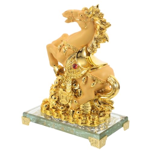 Décoration cheval miniature en résine : statuette dorée compacte pour étagère et bureau