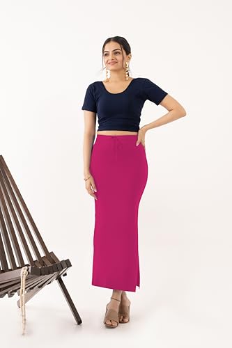 Image of DESI GIRL Cotton Lycra Stretchable Saree Shapewear Petticoat with Drawstring for Women | Fishcut Saree Petticoat with Side Slit for Easy Movement | Saree Shaper | Long inskirt