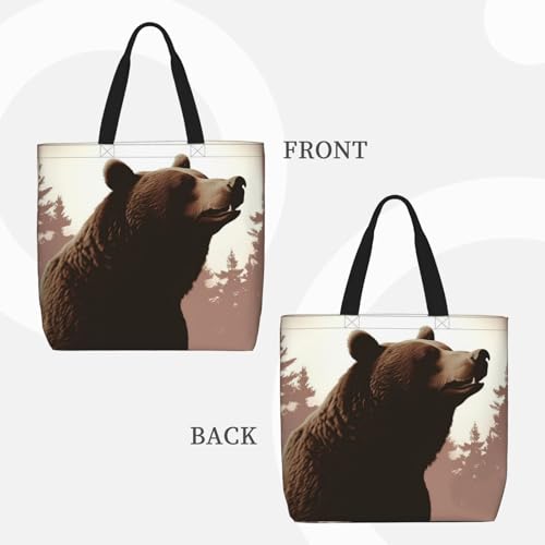 Wild Bear Tote Bag for Women, Zipper Casual Tote's Handbag for Travel, Work, Lightweight Laptop Bags Big Capacity Shoulder Bag Reusable Grocery Shopping Bags2