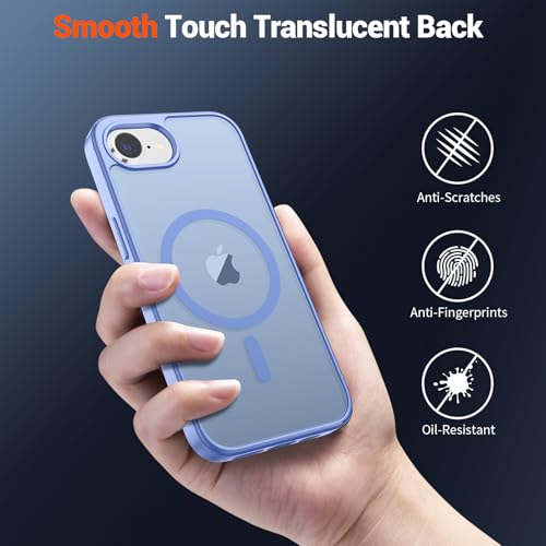 Image of SUPFINE Magnetic for iPhone 17e Case /iPhone 16e Case with Screen Protector (Compatible with MagSafe)(Military Grade Drop Protection) Translucent Matte with Anti-Fingerprint Phone Case,Blue Purple