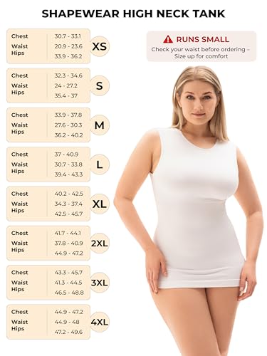 WAISTLINE Women's Compression Tank Top with Adjustable high Neck - Shapewear Cami for Tummy Control - Body Shaper Camisole