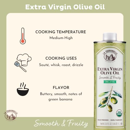 Image of La Tourangelle Organic Extra Virgin Olive Oil, Smooth & Fruity, 33.8 fl oz (Pack of 12)