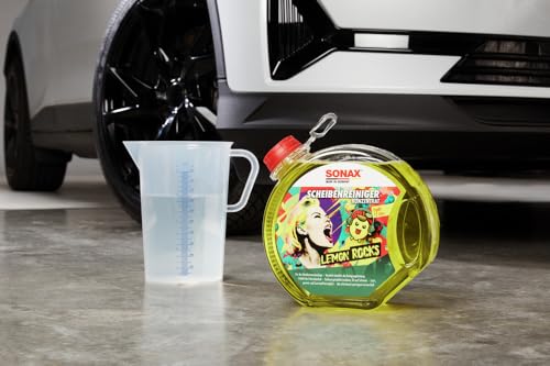 SONAX ScheibenReiniger gebrauchsfertig Lemon Rocks (3 Liter) entfernt Insekten-, Öl-, Silikon- und typische Straßenverschmutzungen | Art-Nr. 01604000