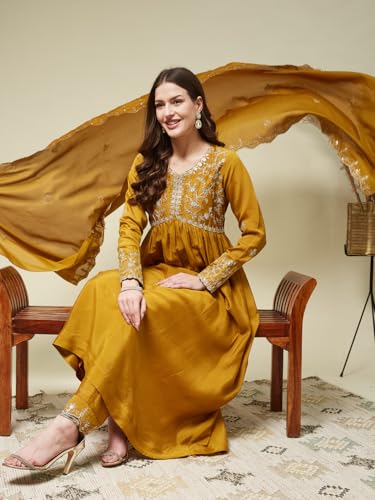Image of MOKOSH Women's Embroidered Alia Cut Anarkali Pant with Dupatta Set(DM-469)
