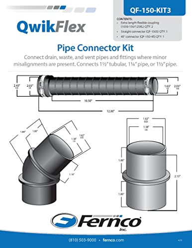 Fernco Qwikflex 24-In. Flexible Pipe Connector Kit For Offset Or Hard To Reach 1-1/2-In. Sch40 Pvc Dwv Connections #TOP4