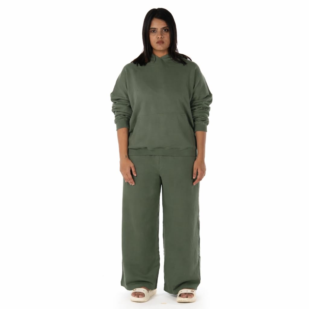 Oversized Hoodie & Wide-Leg Pants Co-Ord Set – Premium Cotton Tracksuit | Casual Streetwear Lounge Set (IN, Alpha, M, Regular, Sage Green)-image-23