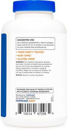 Nutricost Omega 3 Fish Oil - 2500MG, 120 Softgels (40 Serv) - Fish Oil, Wild Caught! 1200mg EPA 850mg DHA - Non-GMO, Gluten Free - Image 5